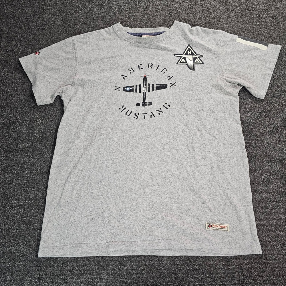 Red Canoe American Mustang P-51 Aviation T-Shirt Mens XL Grey Made in USA